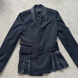 Alexander Wang Black Tailored Wool Blazer Leather Trim Pleated Panel Jacket